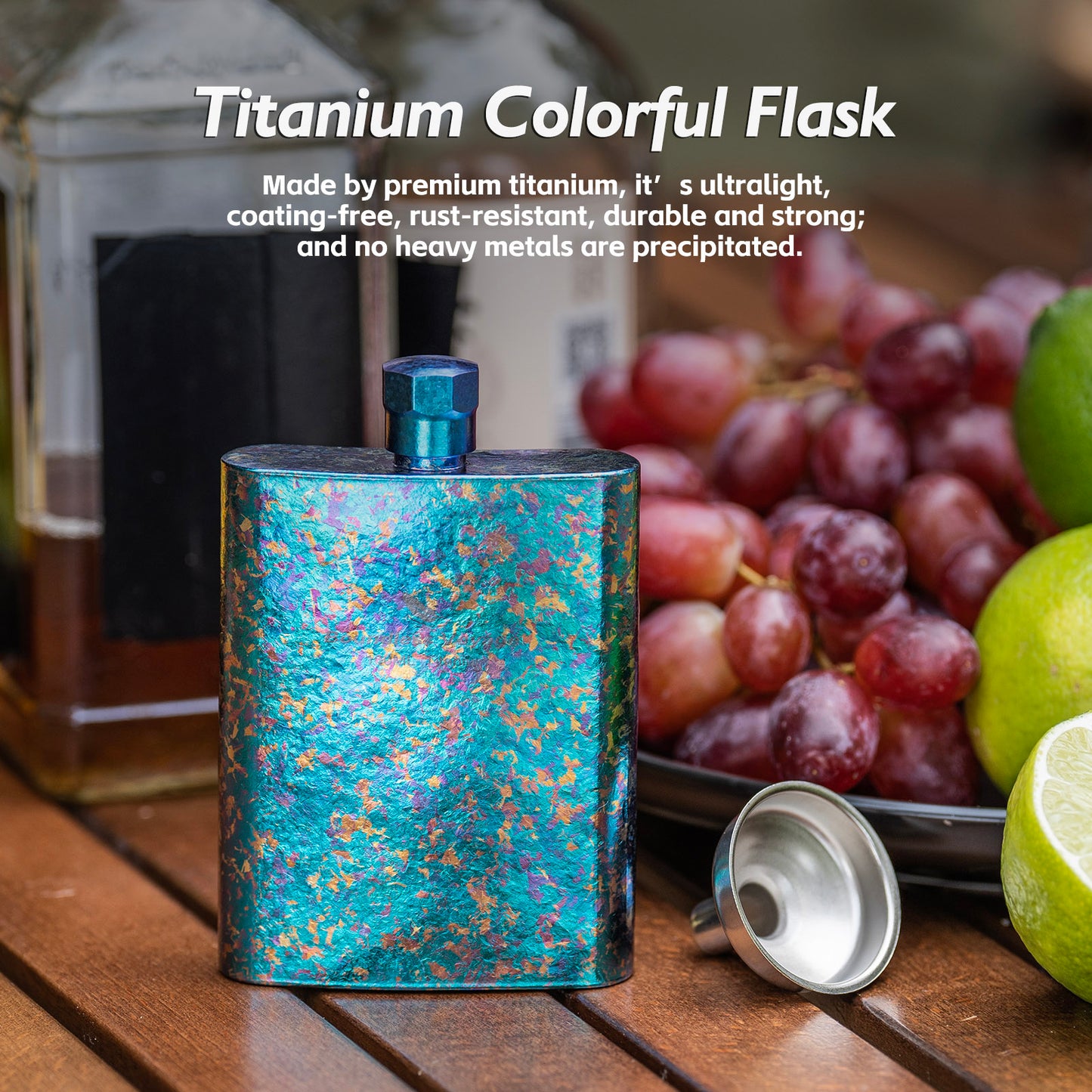 Boundless Voyage Titanium Colorful Flask Ultralight Mini Ti Flagon for Outdoor Travel Water Juice Whiskey Wine Pot Bottle 100m