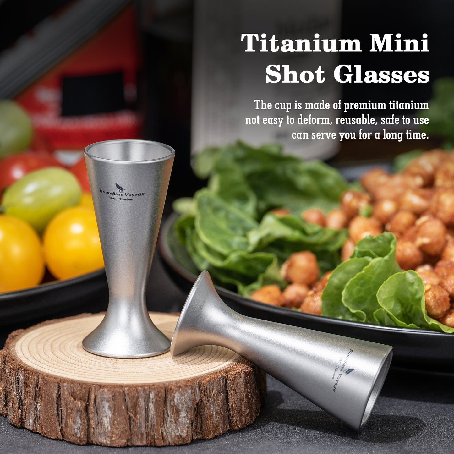 Boundless Voyage Titanium Shot Glasses – Ultralight Mini Tequila & Whiskey Cups, Durable Travel Drinkware for Camping, Parties & Bar Use