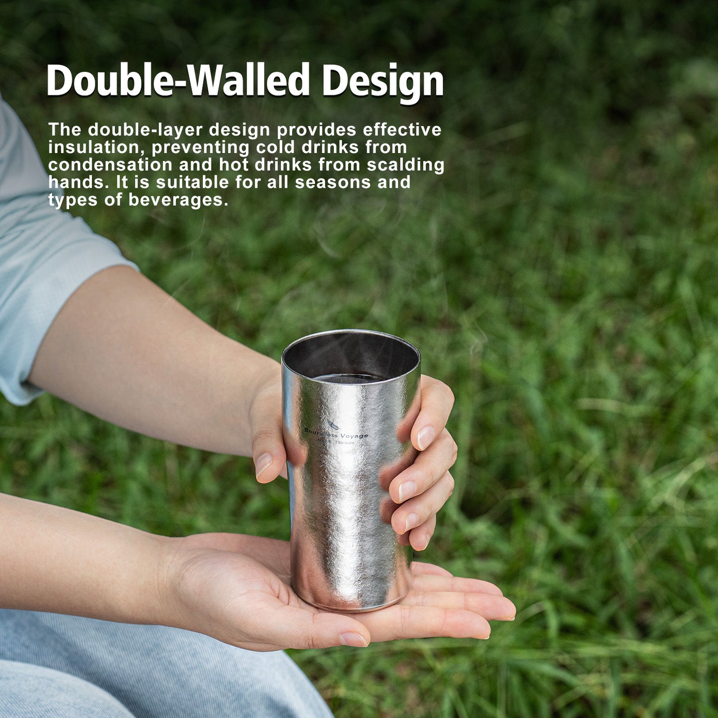 Boundless Voyage Titanium Double-Walled Cup 300ml – Ultralight Crystallized Finish Mug for Coffee, Beer & Outdoor Camping