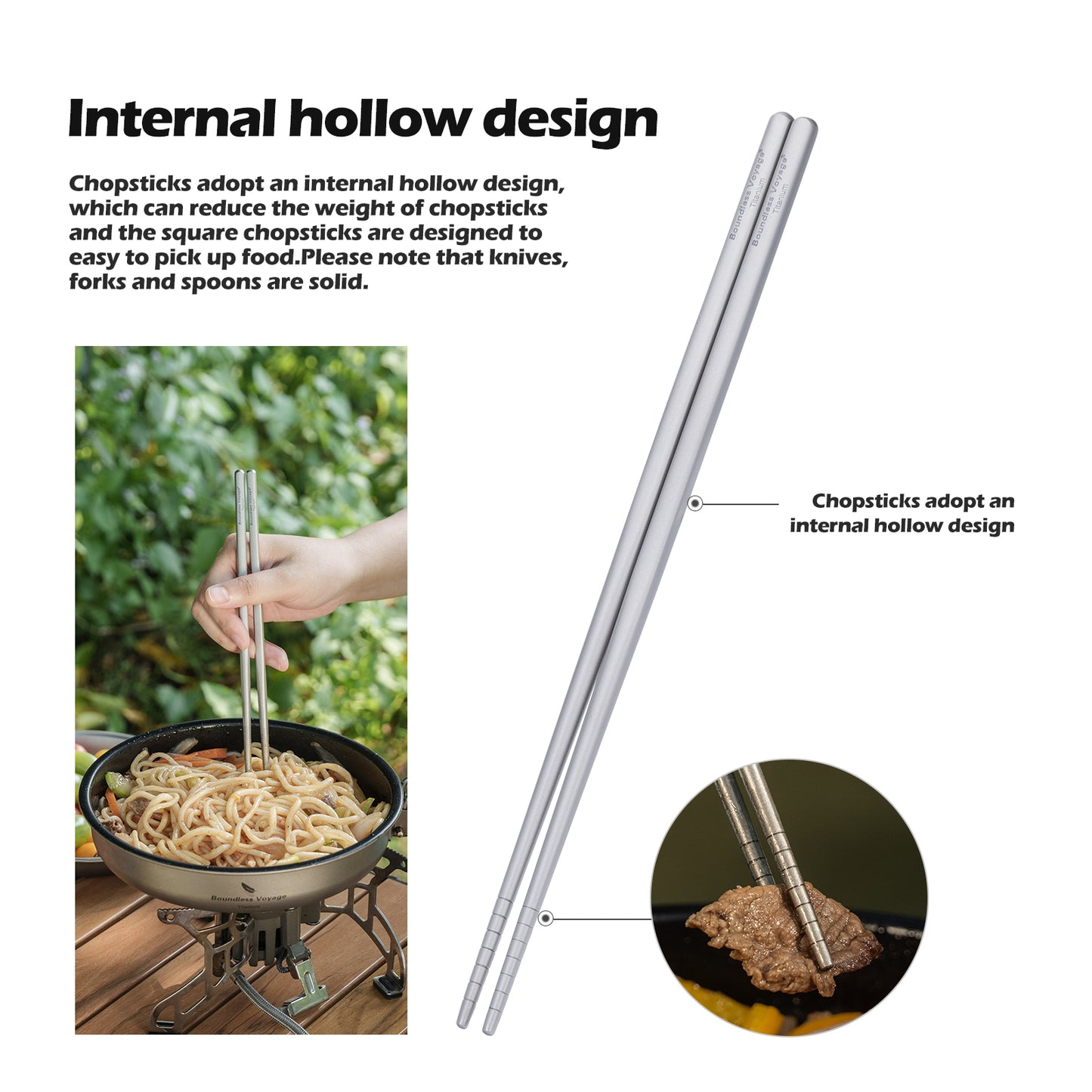 Boundless Voyage Titanium Camping Tableware Set – Eco-Friendly Cutlery & Chopsticks | Knife, Fork, Spoon for Home, Travel & Outdoor Adventures