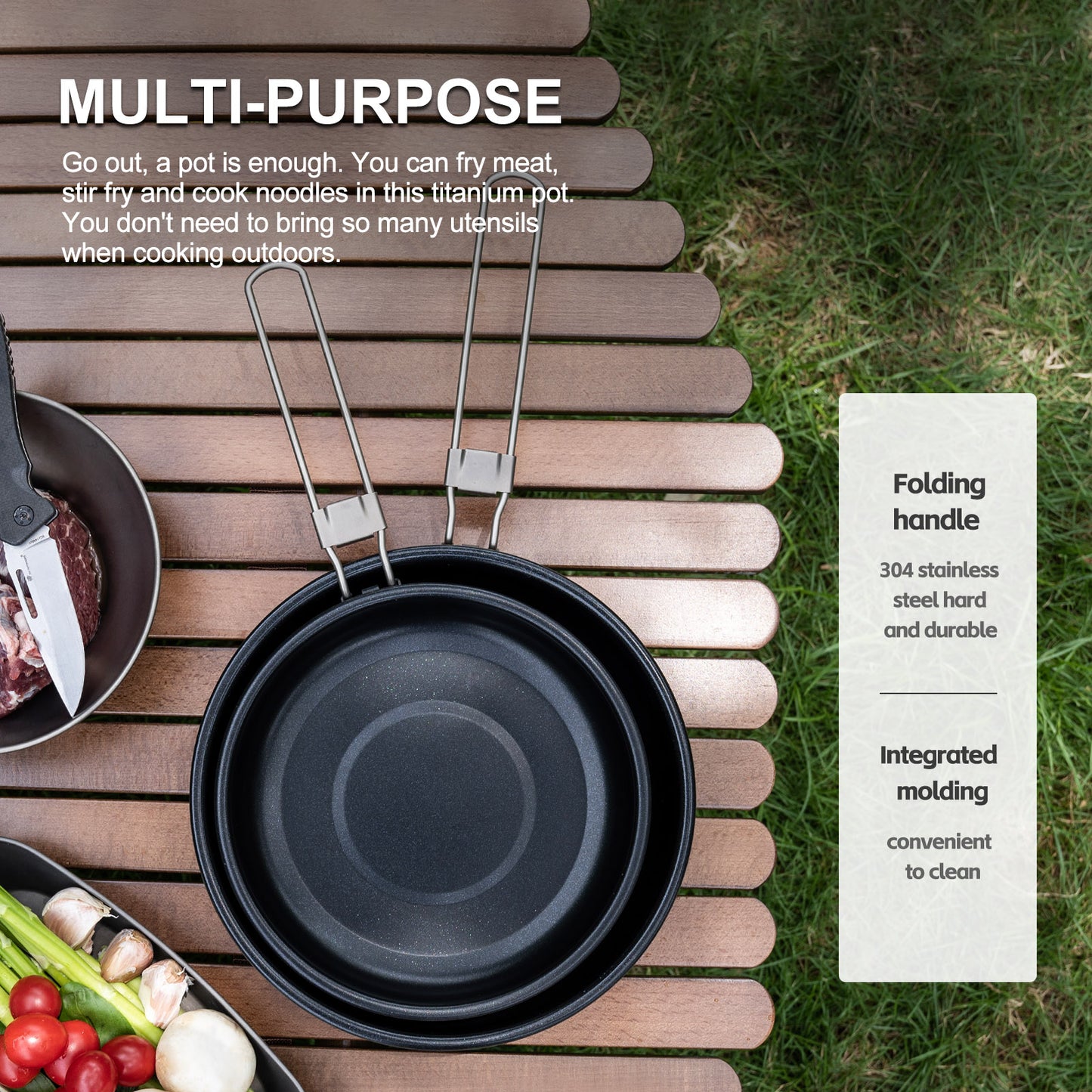Boundless Voyage Titanium Non-Stick Frying Pan – Ultralight Camping Skillet with Folding Handle