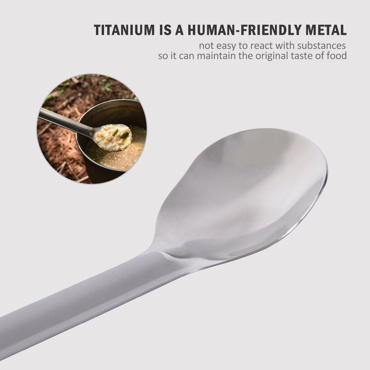 Boundless Voyage Titanium Long Handle Spoon with Hook Outdoor Camping Ultralight Straight Handle Polished Cutlery Tableware