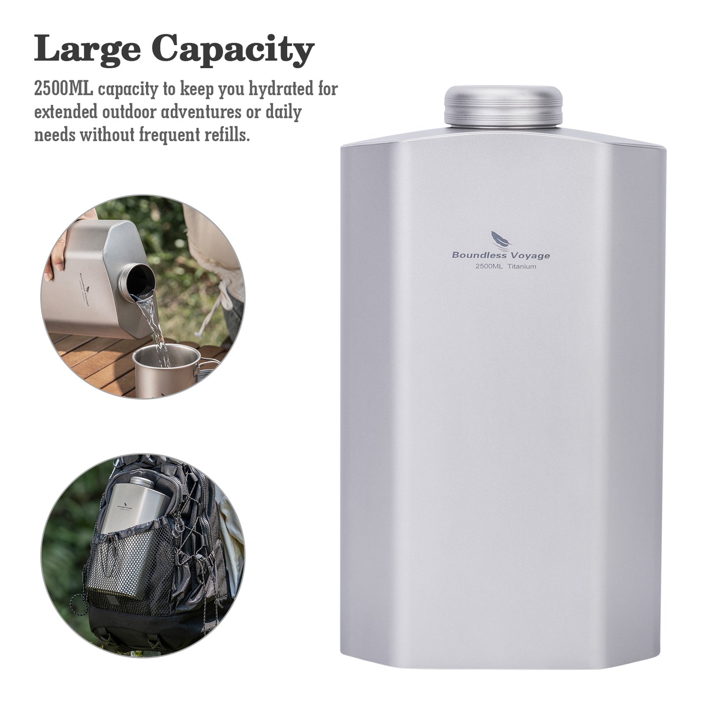 Boundless Voyage 2500ML Titanium Water Bottle – Ultralight & Leakproof Large-Capacity Drinkware for Outdoor Camping & Hiking