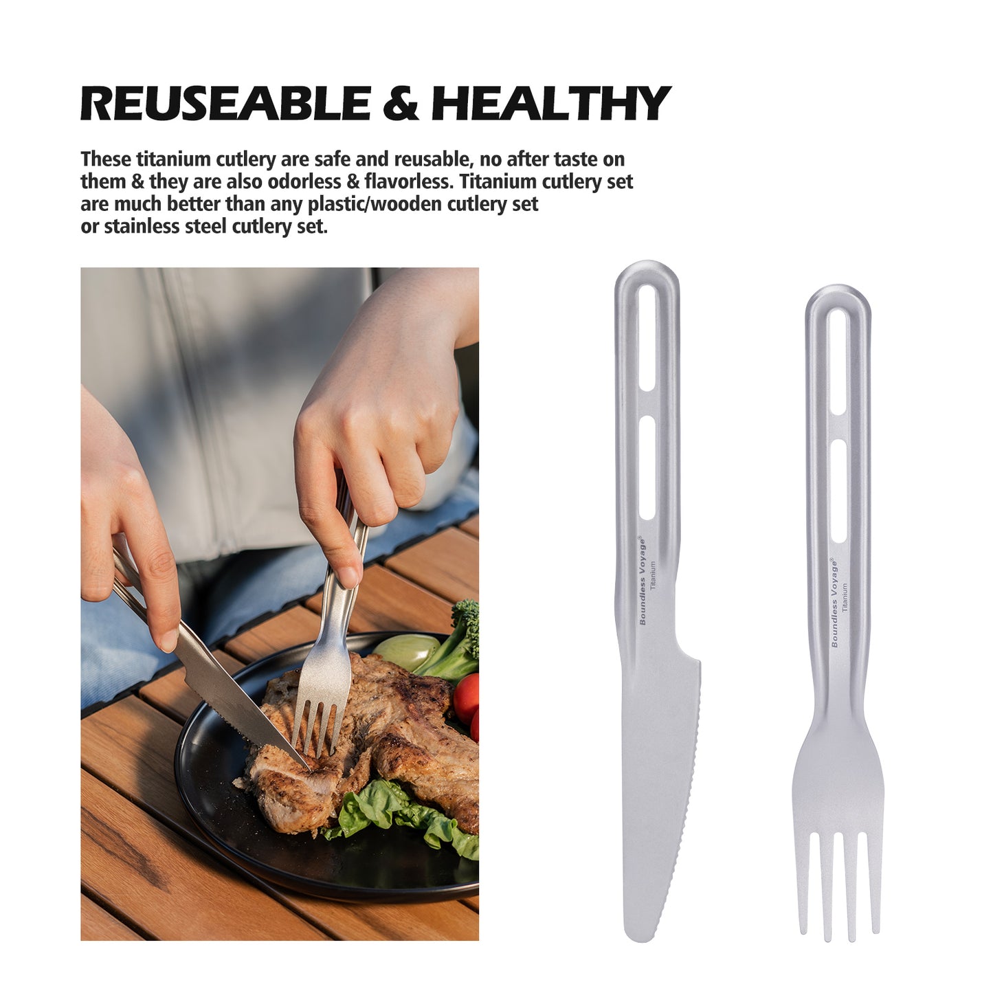 Boundless Voyage Titanium Knife Spoon Fork Set Outdoor Camping Ultralight Cutlery for Soup Meal Portable Tableware