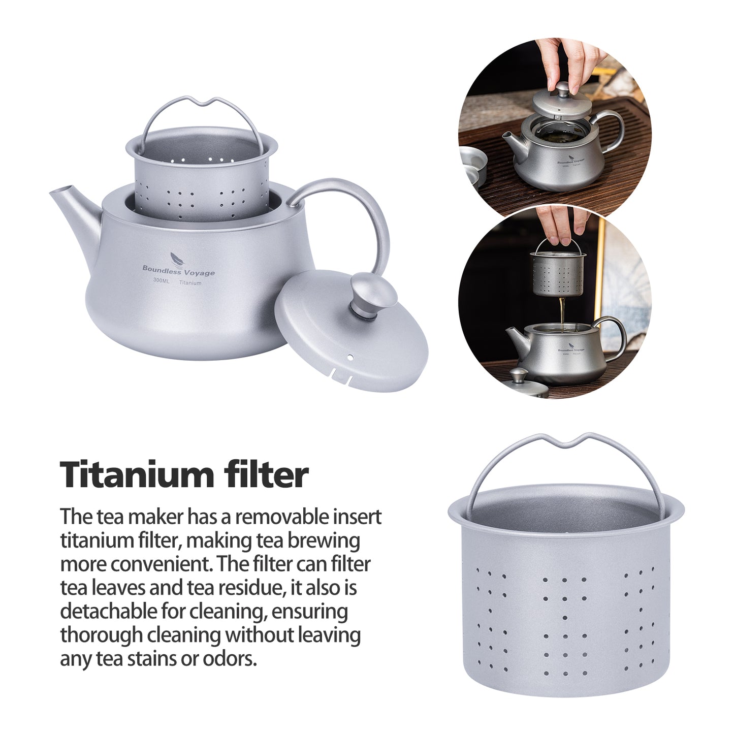 Boundless Voyage 300ml Titanium Kettle Portable Reusable Travel Coffee Tea Kettle