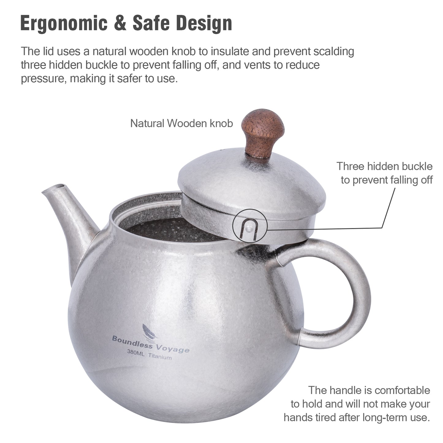 Boundless Voyage Titanium Kungfu Teapot 380ml – Folding Handle Outdoor Coffee & Tea Pot for Camping, Hiking & Backpacking