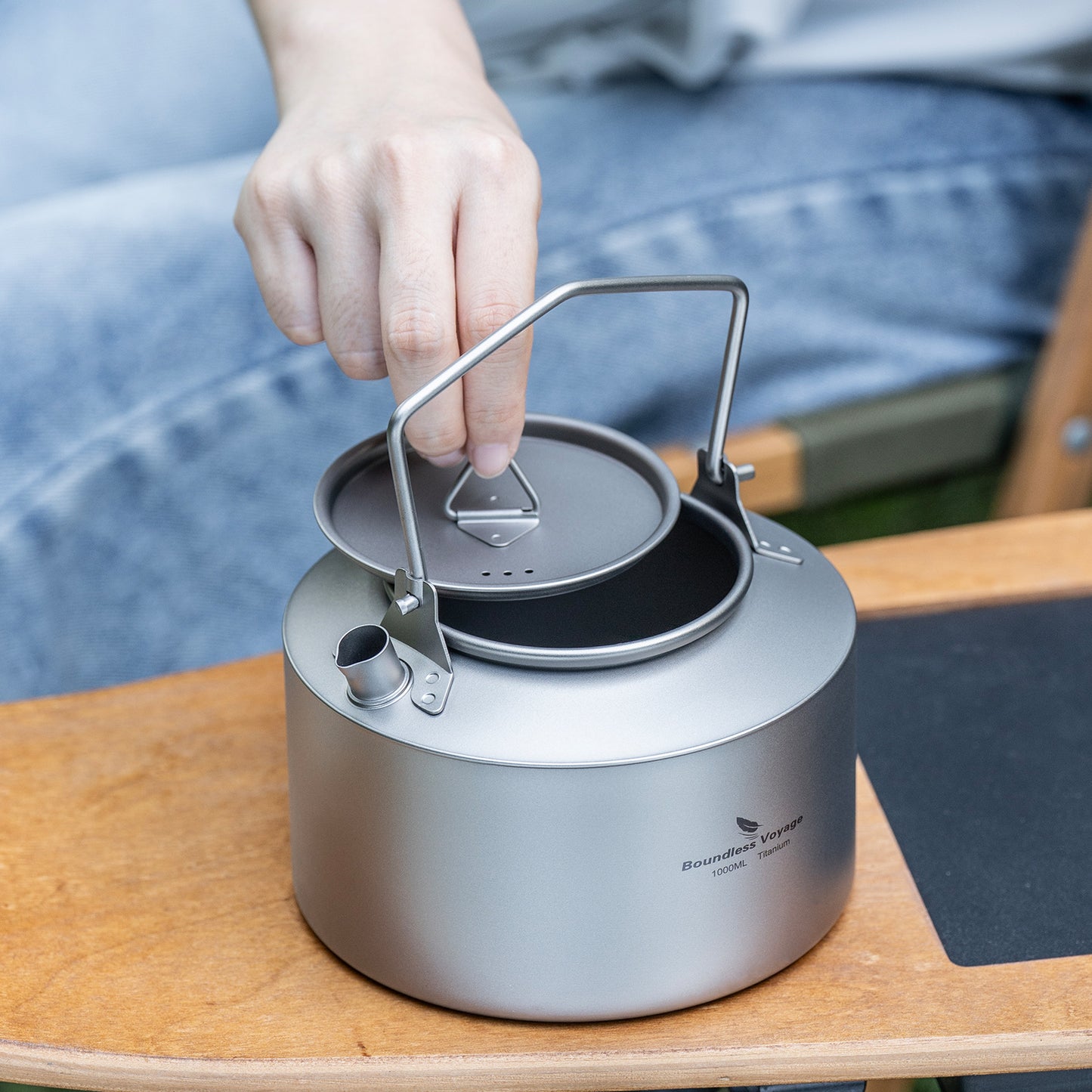Boundless Voyage 1000ml Titanium Kettle with Folding Handle – Eco-Friendly, Lightweight & Durable | Ideal for Camping, Hiking & Outdoor Use