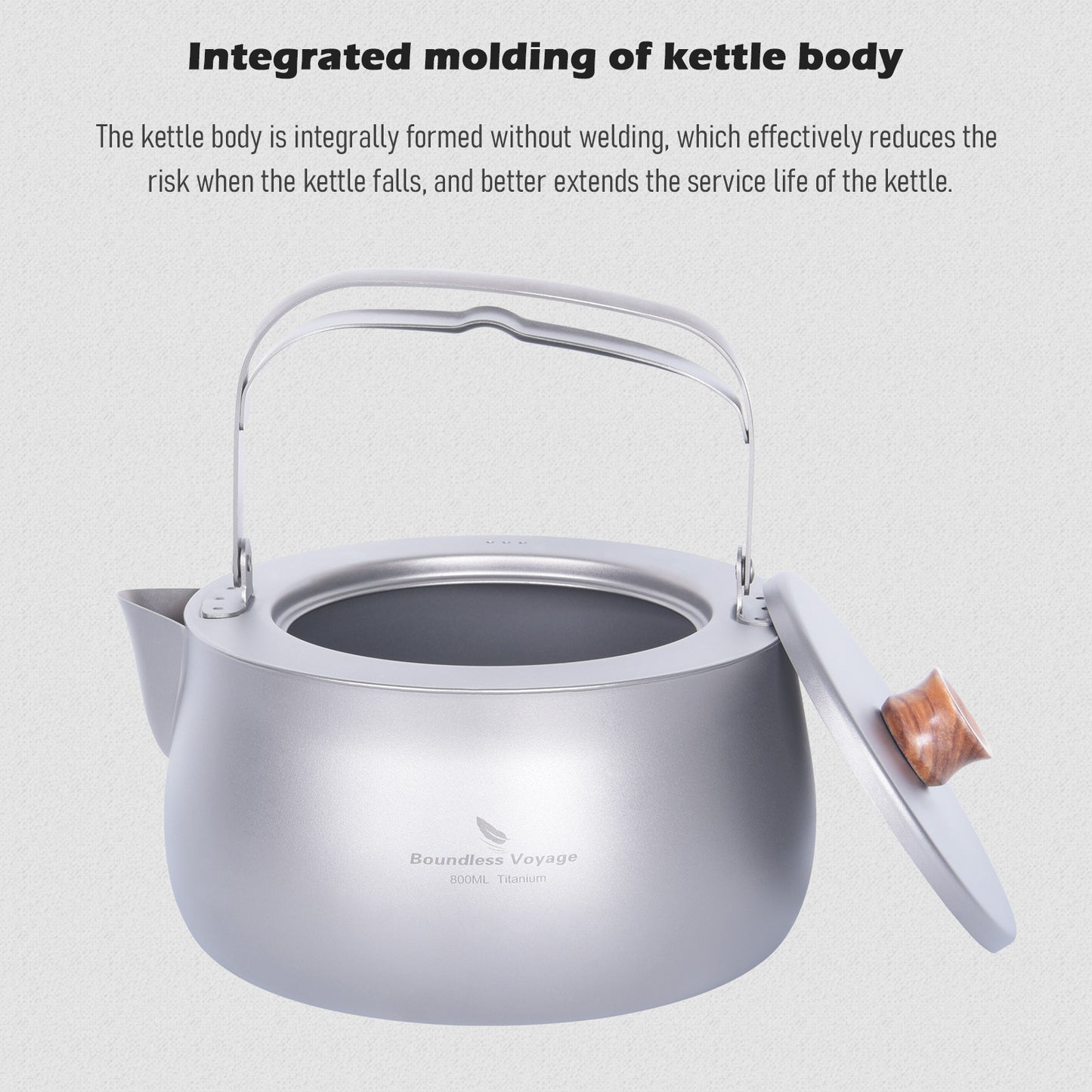 Boundless Voyage Titanium Kettle 800ml – Folding Handle Teapot & Coffee Pot for Outdoor Camping, Hiking & Travel
