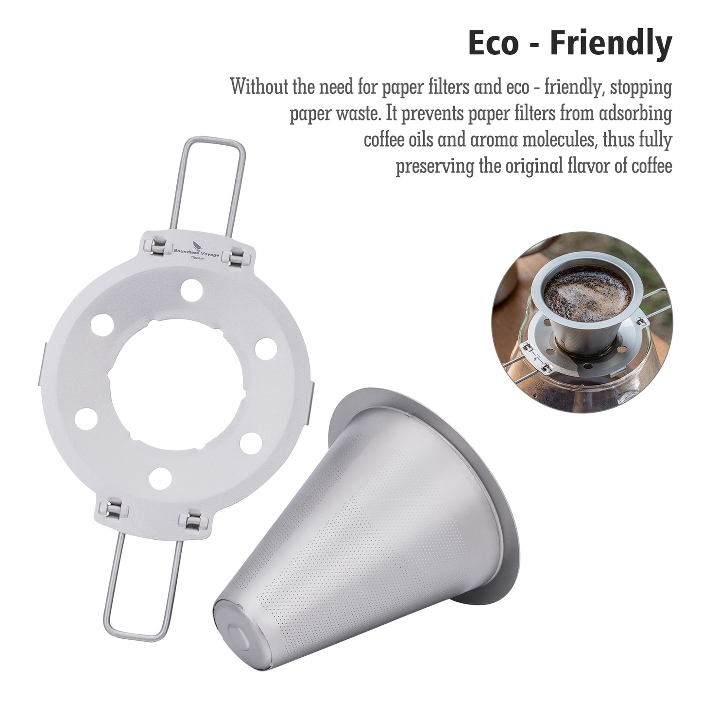 Boundless Voyage Pour Over Coffee Dripper,Titanium Coffee Filter With Foldable Holder Metal Cone Filter Paperless Reusable Portable for Home, Work, Outdoor Travel, Camping