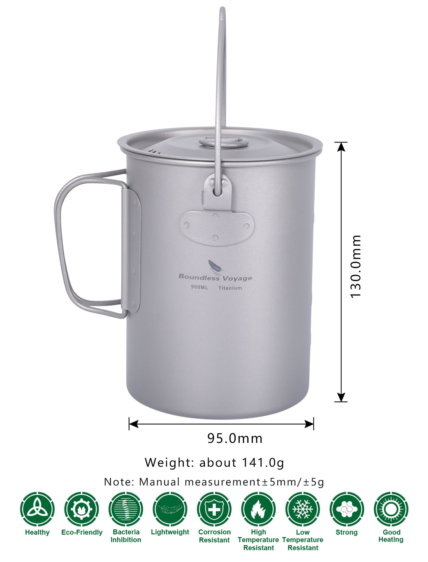 Boundless Voyage Titanium 900ml Camping Mug Pot – Ultralight Hanging Cup with Folding Handle for Hiking, Cooking & Outdoor Use