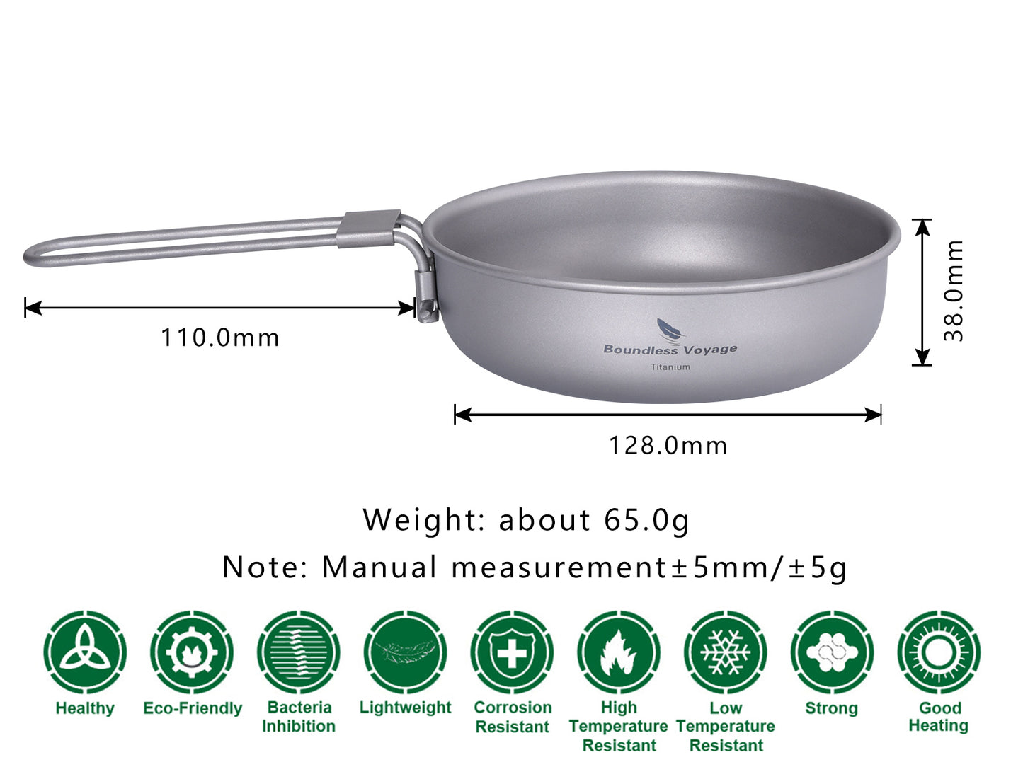Boundless Voyage Titanium Frying Pan 5 inch Lightweight Nonstick Outdoor Camping Cookware
