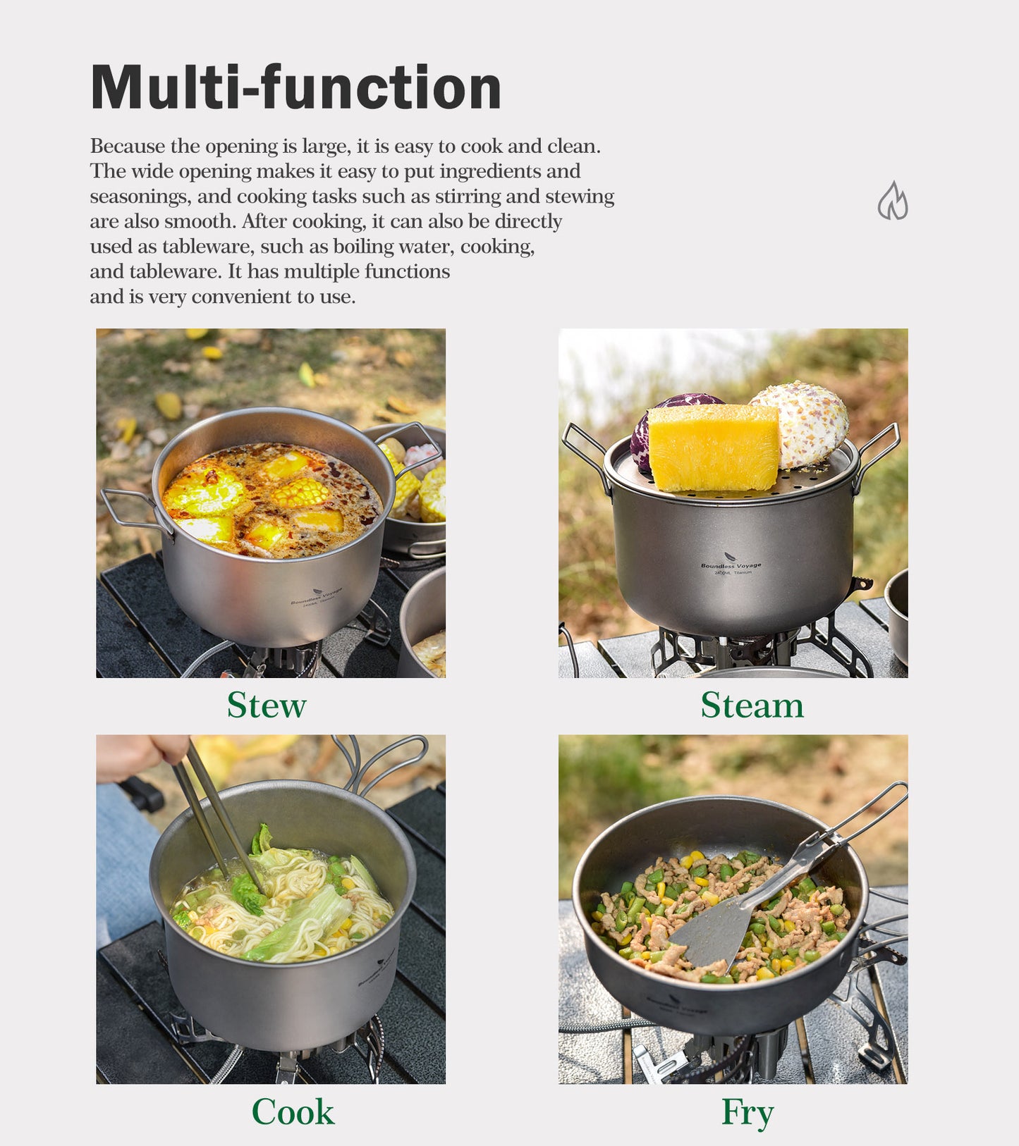 Boundless Voyage Titanium 3pcs Camping Cookware Mess Kit, Camping Cooking Set, Portable Nonstick Camp Pots Set 1.4L 1.6L 2.4L for Outdoor Camping