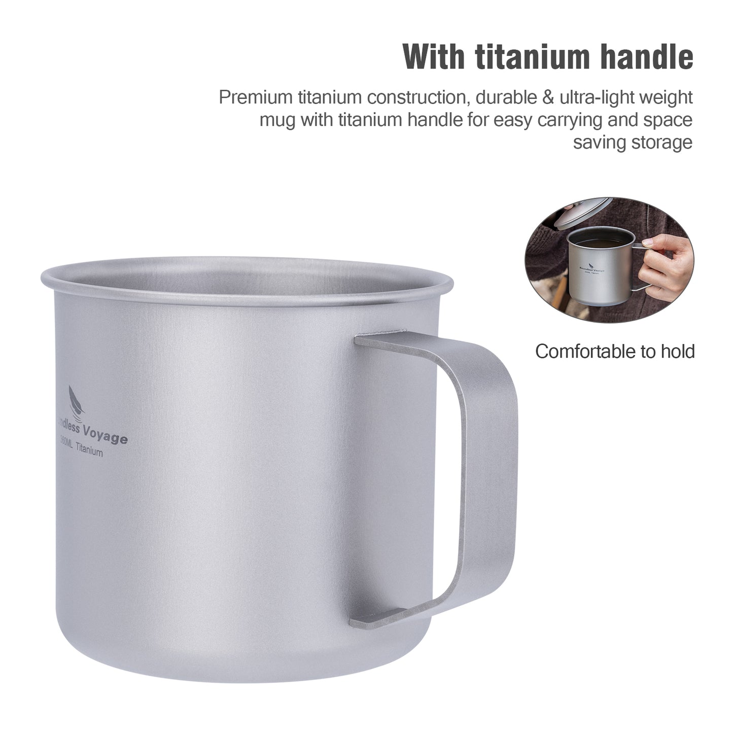 Boundless Voyage Titanium Camping Mug Cup with Lid Ultra-light Portable Hiking Backpacking Cooking Kit Picnic Tableware
