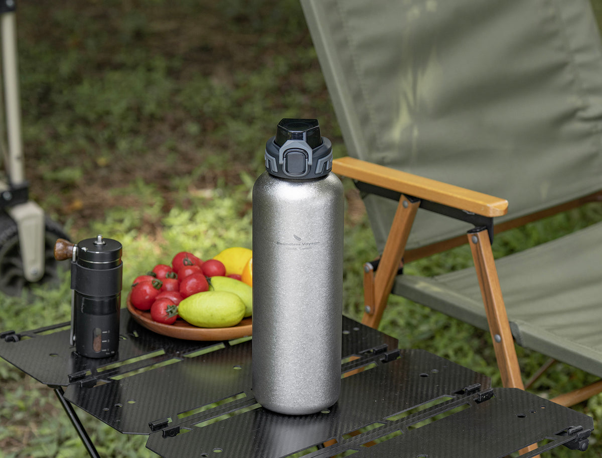 Boundless Voyage 1500ml Titanium Water Bottle – Lightweight Leak-Proof 1.5L Bottle with 2 Lids for Camping, Hiking, Travel & Gym