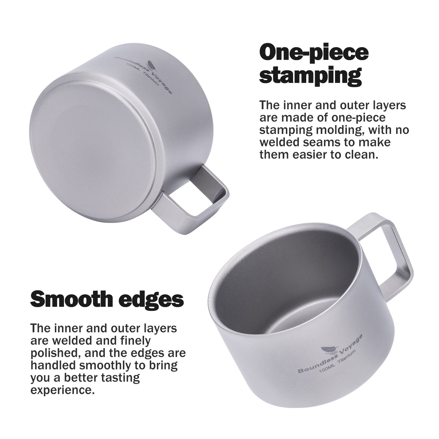 Boundless Voyage Titanium Double Wall Coffee Cup 100ml For Home Outdoor Camping Lightweight