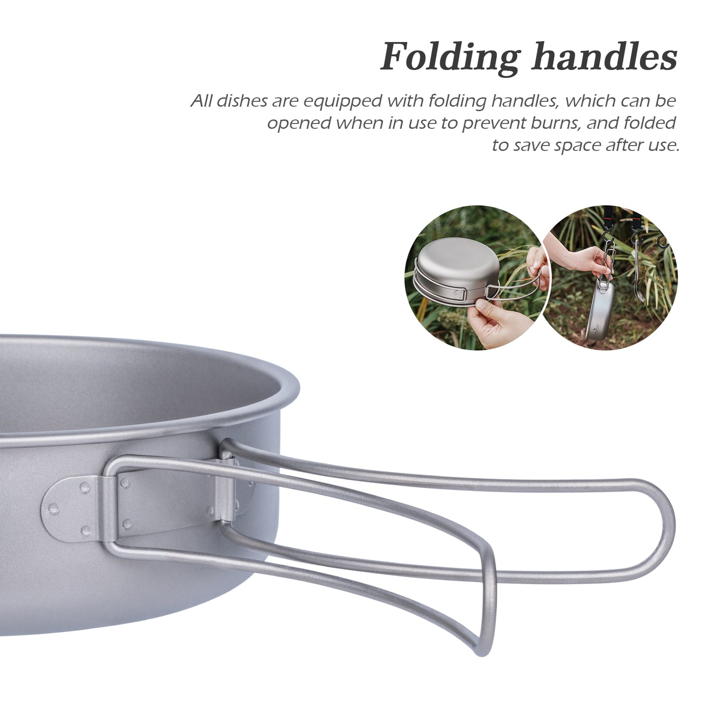 Boundless Voyage Titanium Bowls Dishes Set with Folding Handle Outdoor Camping Portable Plates Saucers Tableware 5-piece Set 350 500 600 700 800 ml