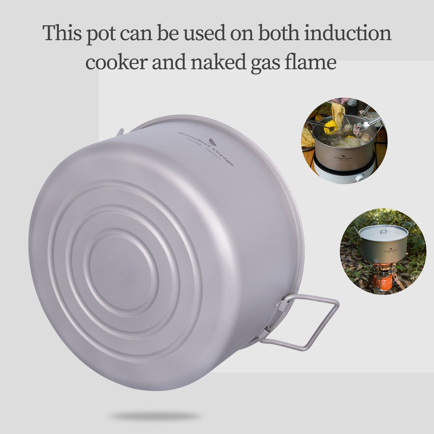 Boundless Voyage Outdoor Camping Titanium Pot 5.0L Stockpot with Lid Folding Handle Hiking Picnic Portable Big Capacity Soup Pot Home Kitchen