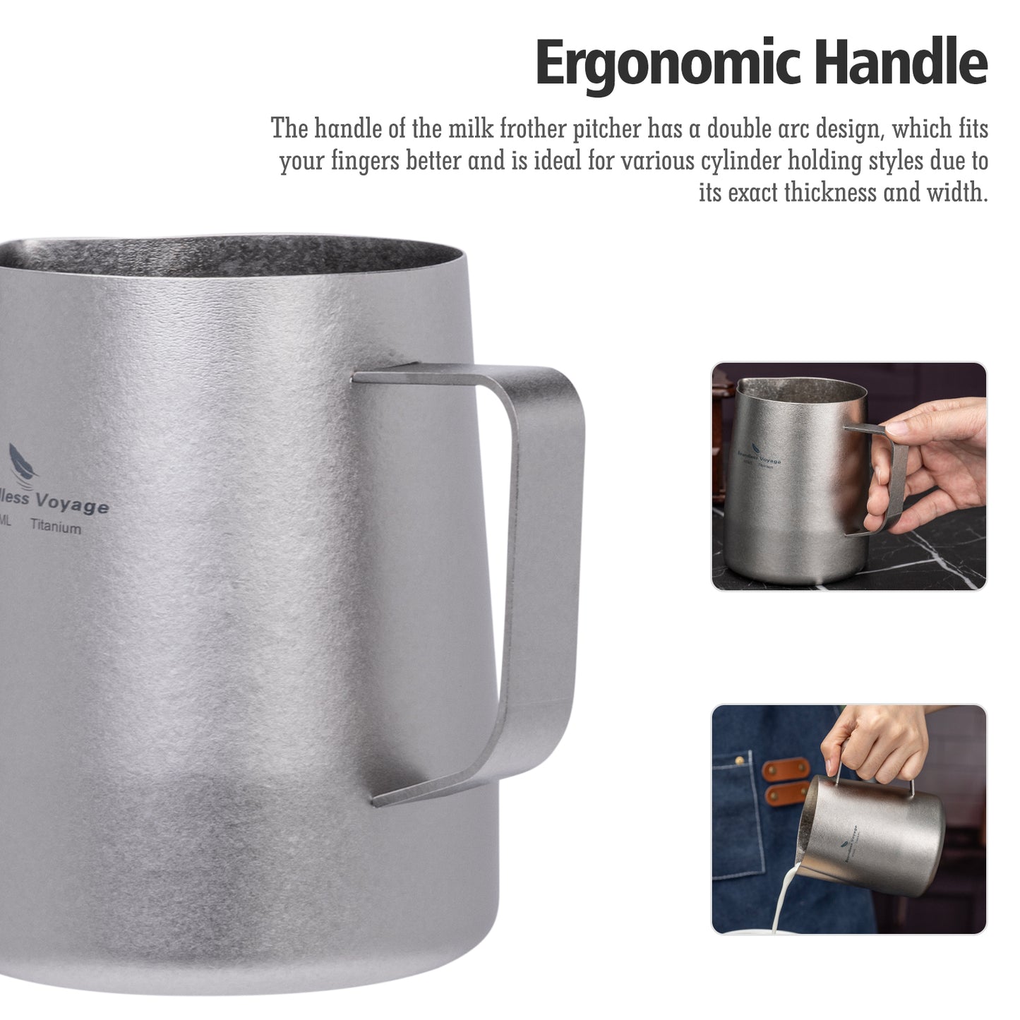 Boundless Voyage Titanium Espresso Steaming Pitcher – Milk Frother Cup with Round Spout for Barista Latte Art & Coffee