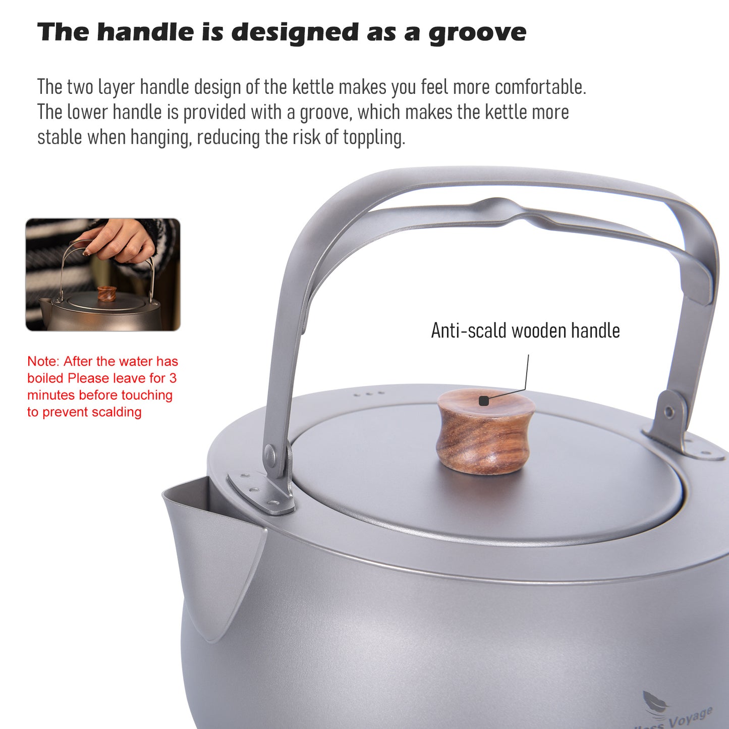 Boundless Voyage Titanium Kettle 800ml – Folding Handle Teapot & Coffee Pot for Outdoor Camping, Hiking & Travel