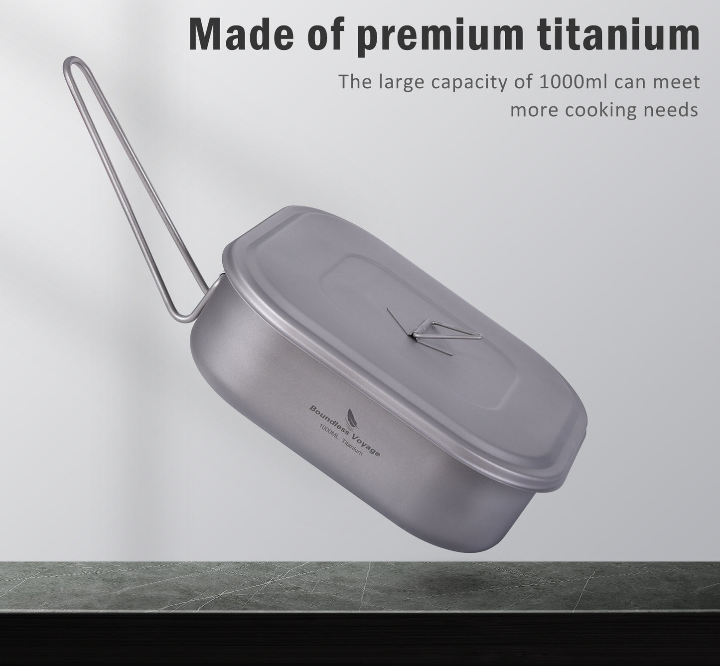 Boundless Voyage Outdoor Titanium Military Mess Tin with Lid & Folding Handle – 1000ml | Ultralight Camping Bushcraft Cookware, Lunch Box, Bowl & Pan