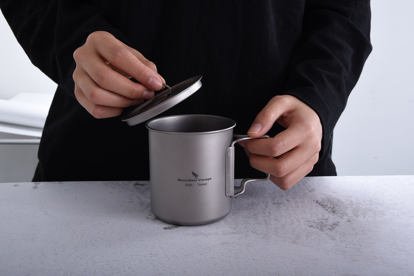 Boundless Voyage Outdoor Titanium Cup 420ml Camping Mug Foldable Handle Outdoor Hiking Ultralight Portable Water Coffee Tea Cup