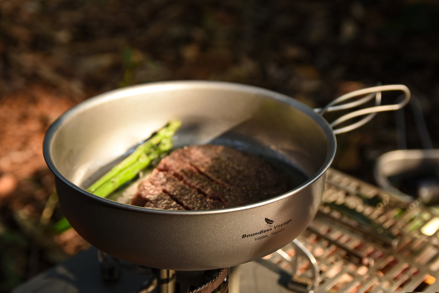 Boundless Voyage Titanium Frying Pan with Folding Handles & Lid – Ultralight Outdoor Camping Skillet & Griddle | Durable, Portable & Eco-Friendly Tableware