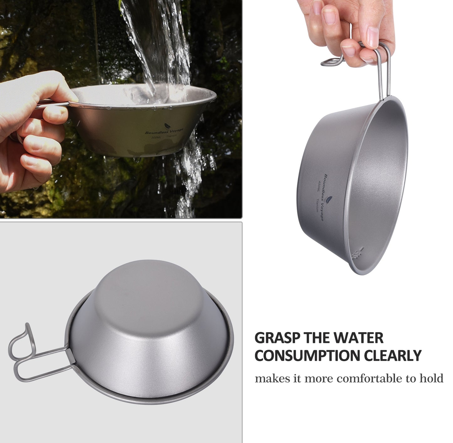 Boundless Voyage Titanium Sierra Cup Bowl with Handle Outdoor Camping Hiking Portable Mug Pan Tableware 450ml
