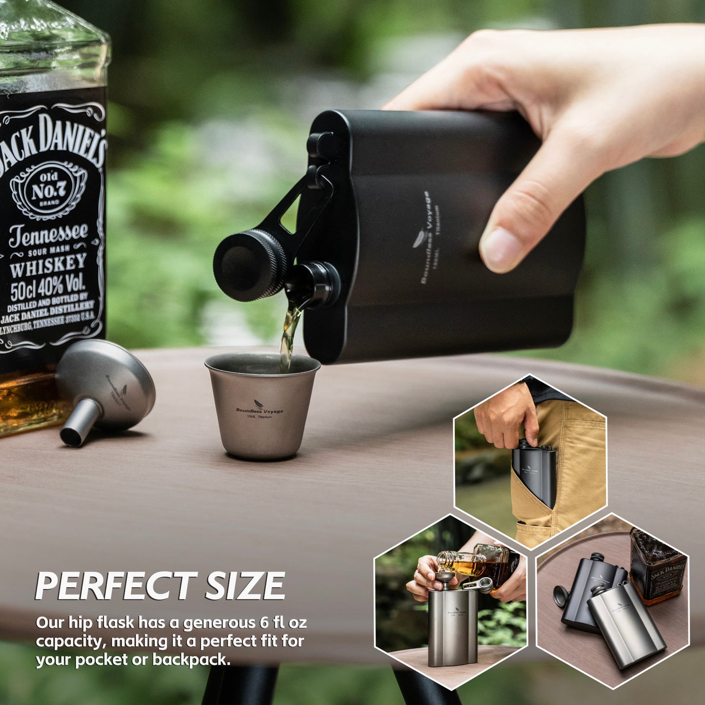 Boundless Voyage Titanium Hip Flask Adventure Awaits Embrace the Outdoors with our 180ml Camping Hip Flask Rust-Free Ultralight Small Liquor Flask Bottle for Whiskey Vodka Wine Outdoor Portable Travel Outdoor