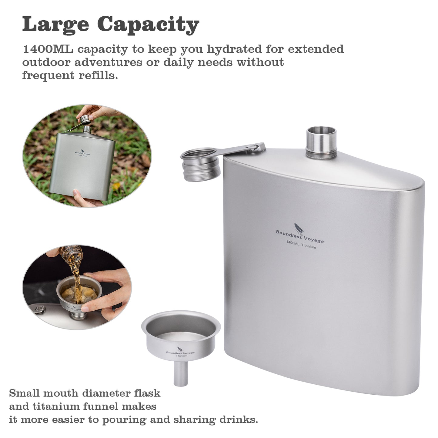 Boundless Voyage 1400ml Titanium Water Bottle – Large Capacity Sports Flask for Outdoor Camping & Hiking