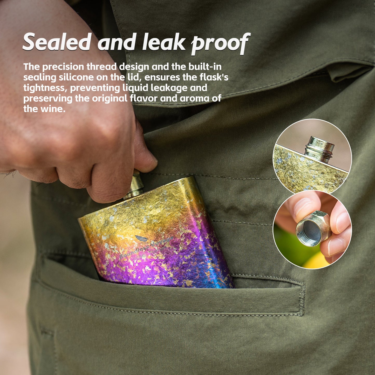 Boundless Voyage Titanium Colorful Flask Ultralight Mini Ti Flagon for Outdoor Travel Water Juice Whiskey Wine Pot Bottle 100ml