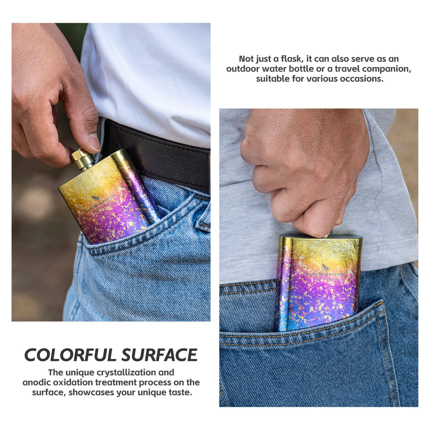 Boundless Voyage Titanium Colorful Flask Ultralight Mini Ti Flagon for Outdoor Travel Water Juice Whiskey Wine Pot Bottle 100ml