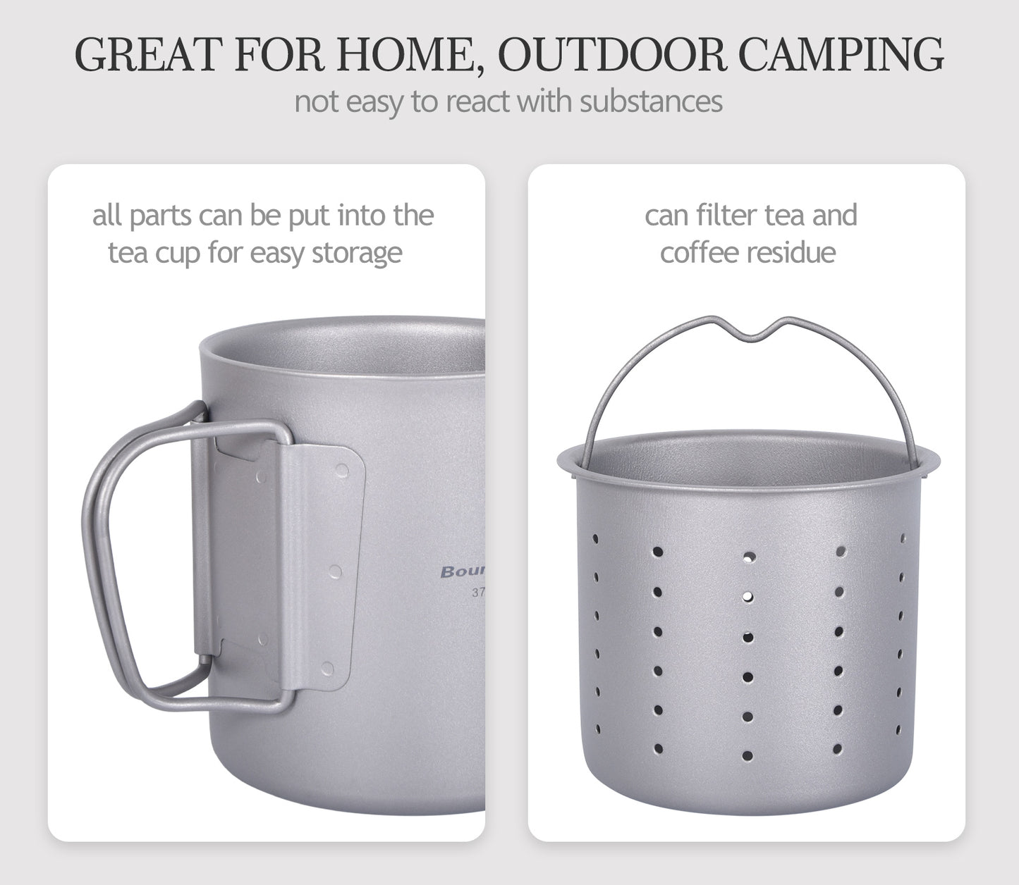 Boundless Voyage Titanium Double-walled Tea Mug with Strainer Shot Glass Outdoor Camping Portable Coffee Cup Set