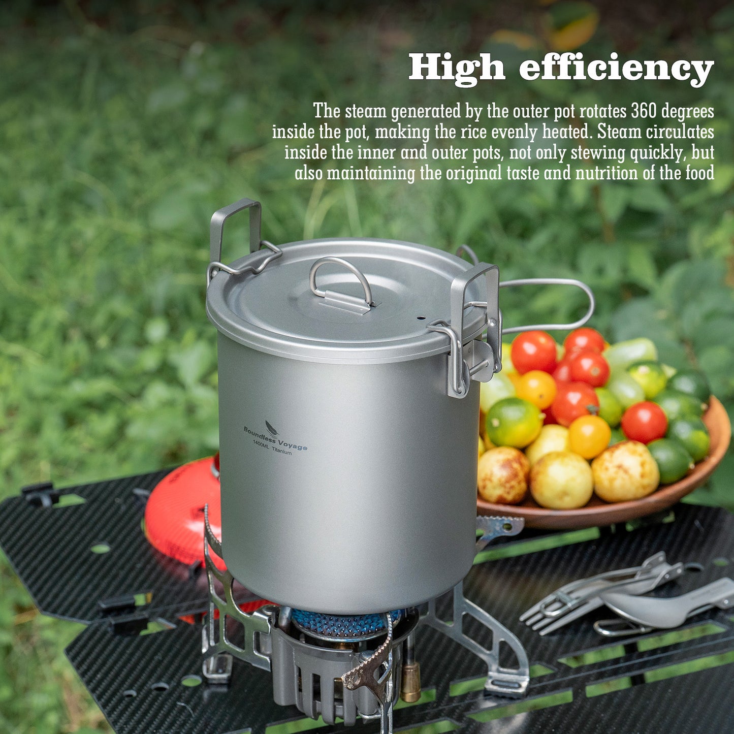 Boundless Voyage Titanium Rice Cooker Pot Ultralight Camping Cookware for Hiking & Travel