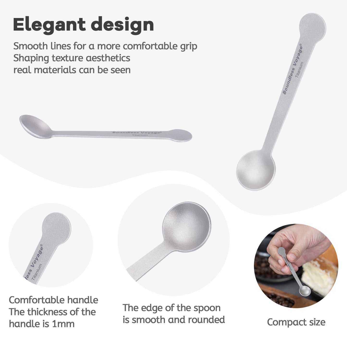 Boundless Voyage Titanium Mini Coffee Spoon , Small Spoons for Dessert,Tea, Sugar& Jam, Party Supplies