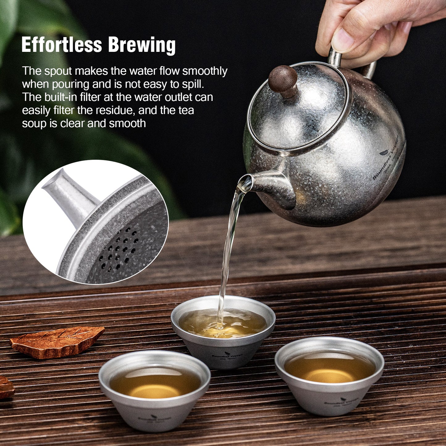 Boundless Voyage Titanium Kungfu Teapot 380ml – Folding Handle Outdoor Coffee & Tea Pot for Camping, Hiking & Backpacking