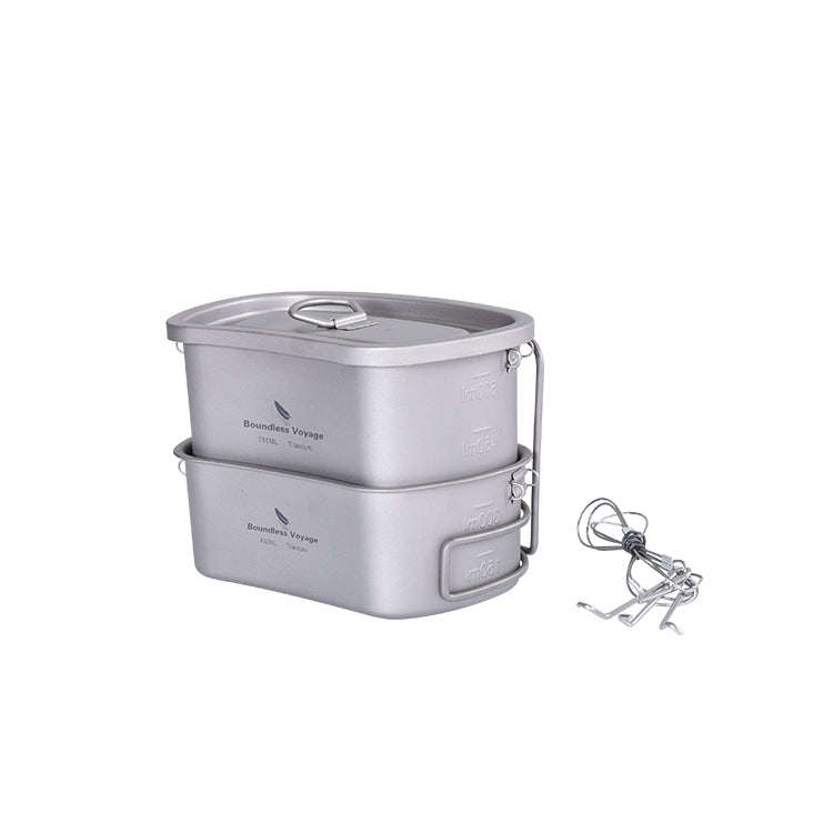 Boundless Voyage Titanium Military Titanium Canteen Set 400ml+750ml Outdoor Camping Bowl Kettle Cooking Set Mess Kit Lightweight