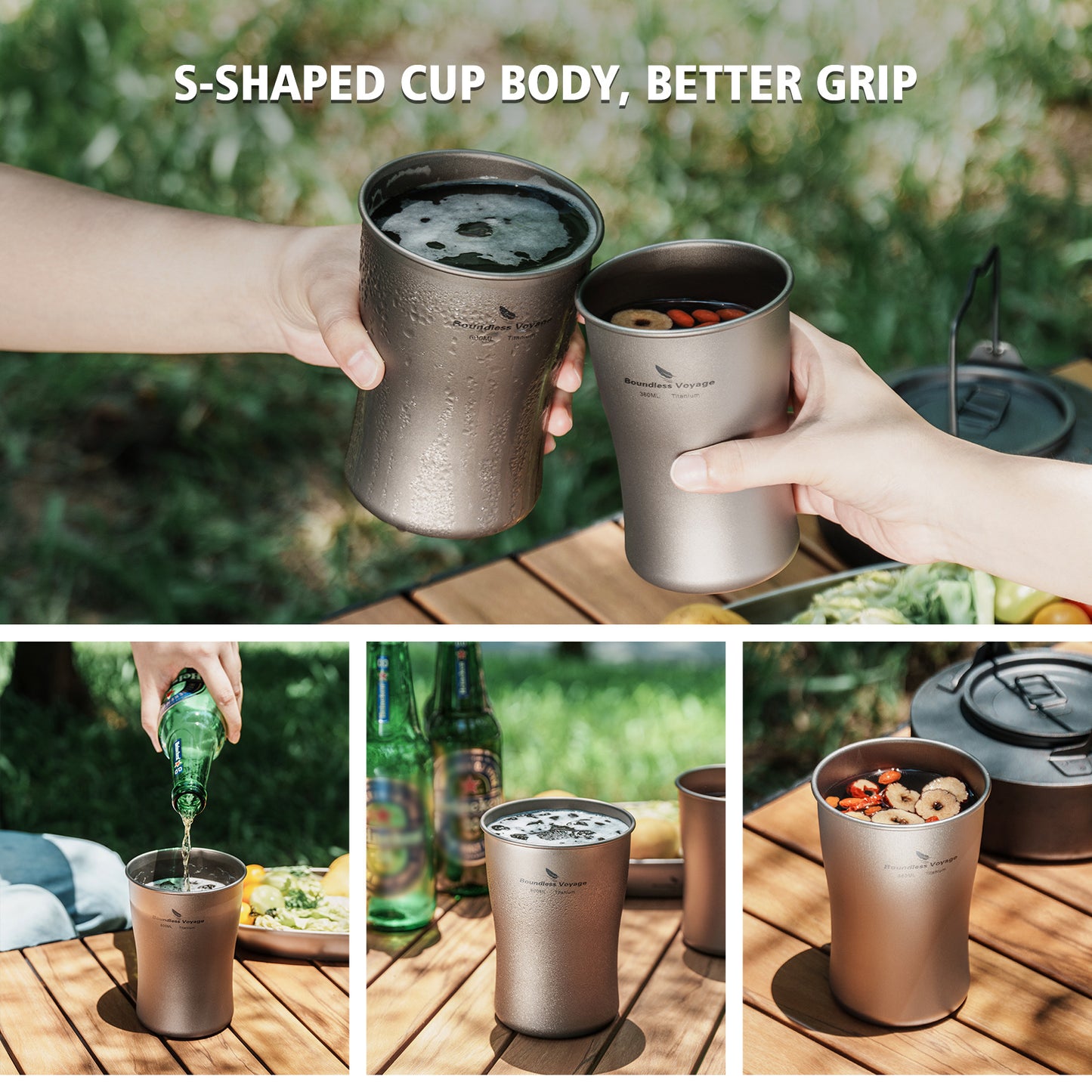 Boundless Voyage Titanium Beer Mugs Ultralight Coffee Tea Juicy Cups for Outdoor Camping Picnic 240ml 380ml 600ml
