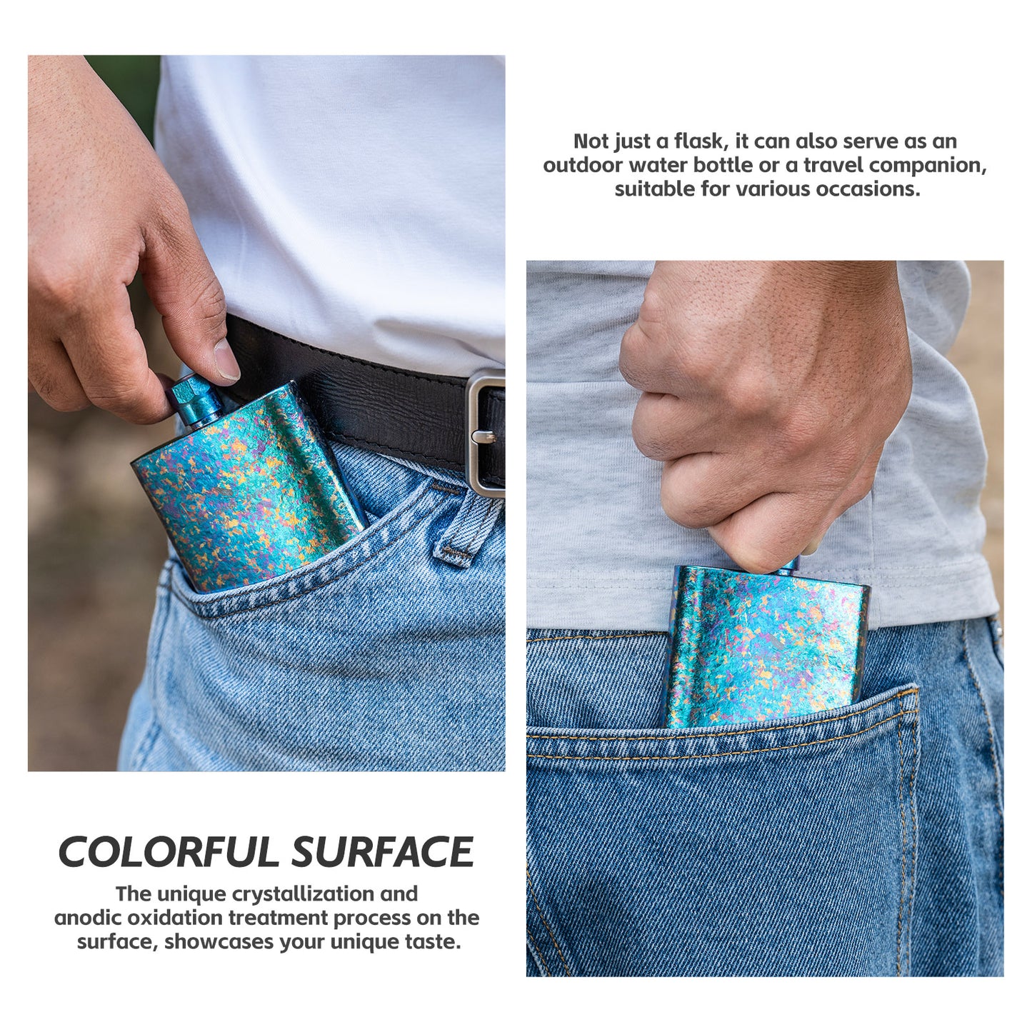 Boundless Voyage Titanium Colorful Flask Ultralight Mini Ti Flagon for Outdoor Travel Water Juice Whiskey Wine Pot Bottle 100m