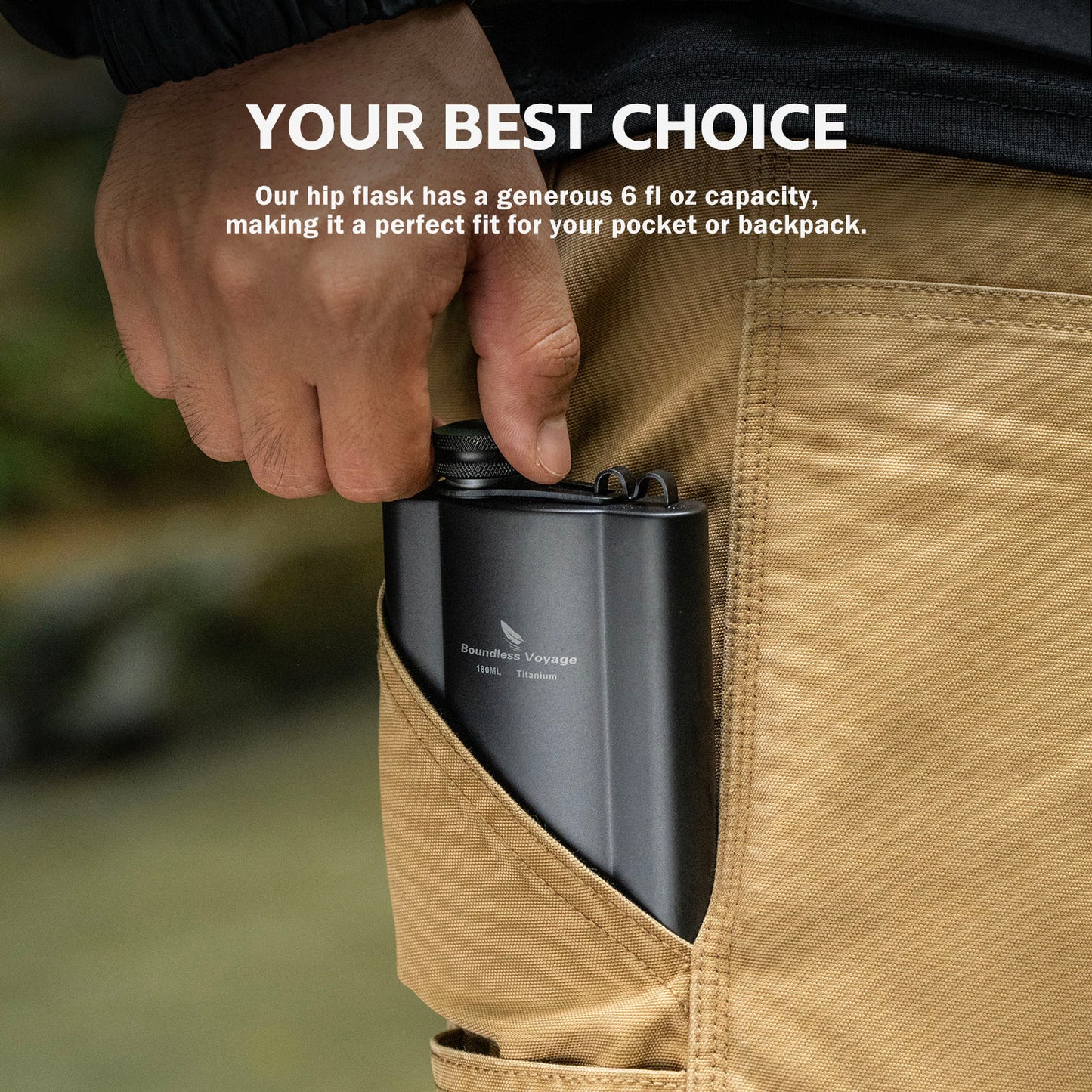 Boundless Voyage Titanium Hip Flask Adventure Awaits Embrace the Outdoors with our 180ml Camping Hip Flask Rust-Free Ultralight Small Liquor Flask Bottle for Whiskey Vodka Wine Outdoor Portable Travel Outdoor