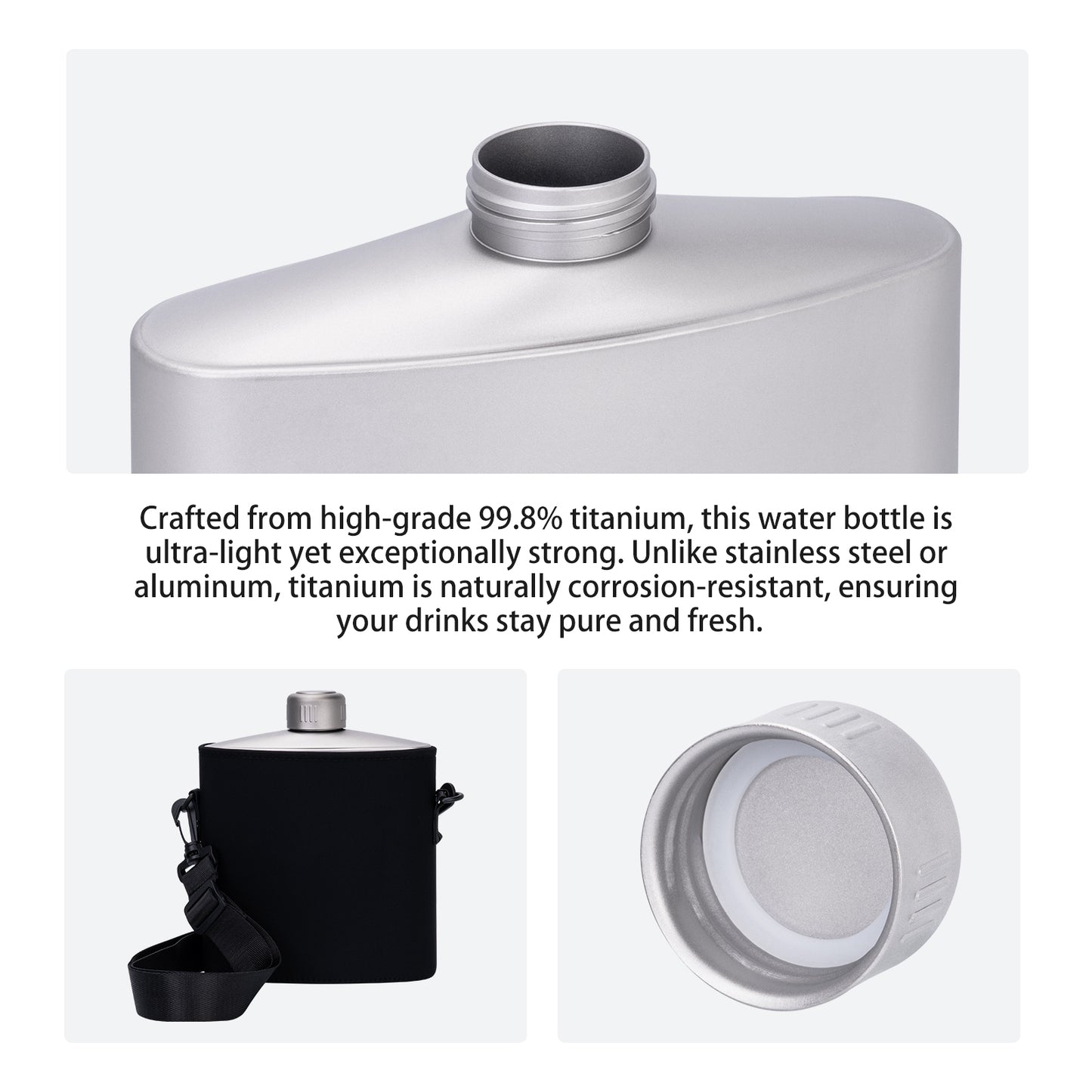 Boundless Voyage Titanium Water Bottle 1.4L – Leak-Proof Anti-Slip Cap, Ultra-Lightweight & Durable, Ideal for Camping, Hiking & Everyday Use