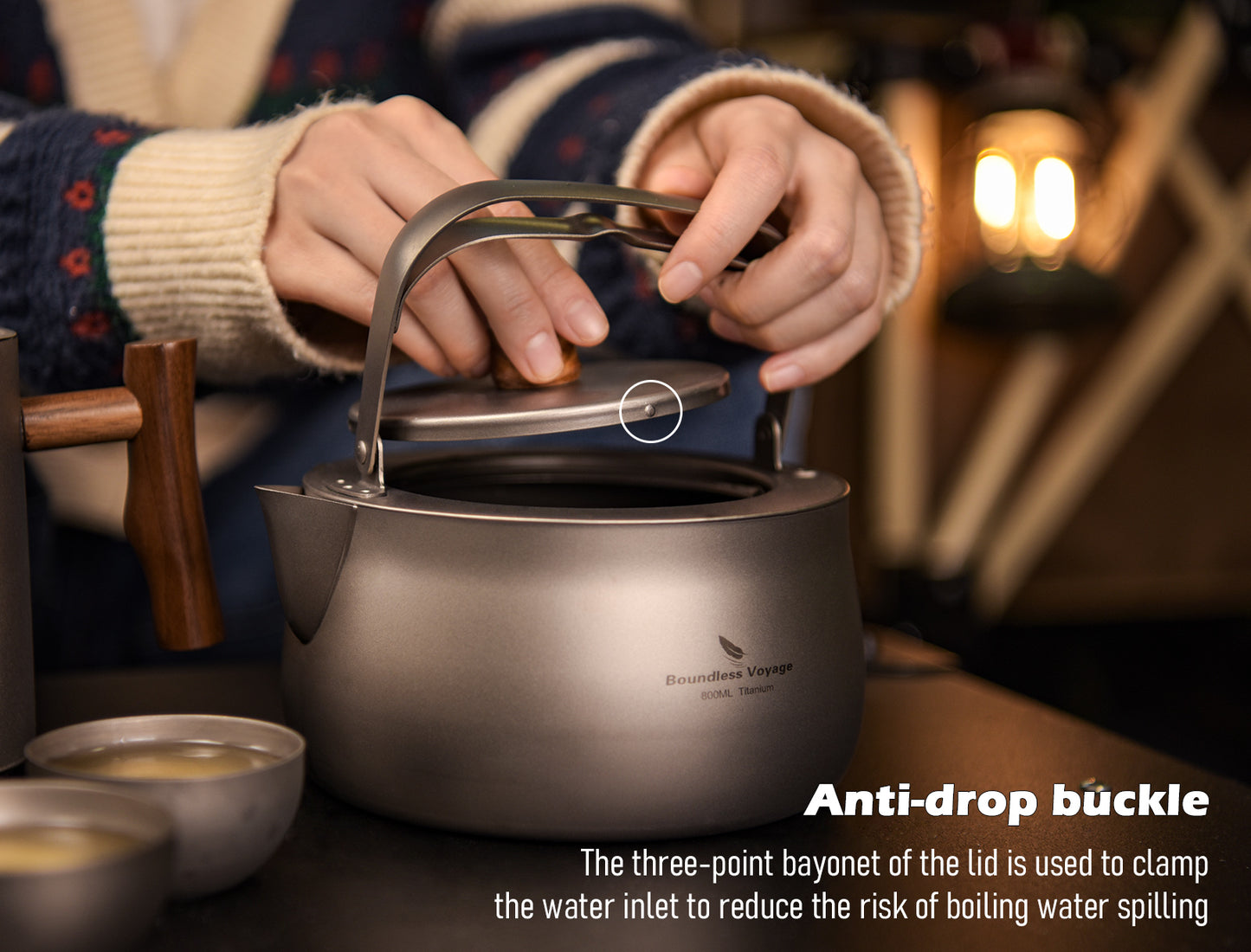 Boundless Voyage Titanium Kettle 800ml – Folding Handle Teapot & Coffee Pot for Outdoor Camping, Hiking & Travel
