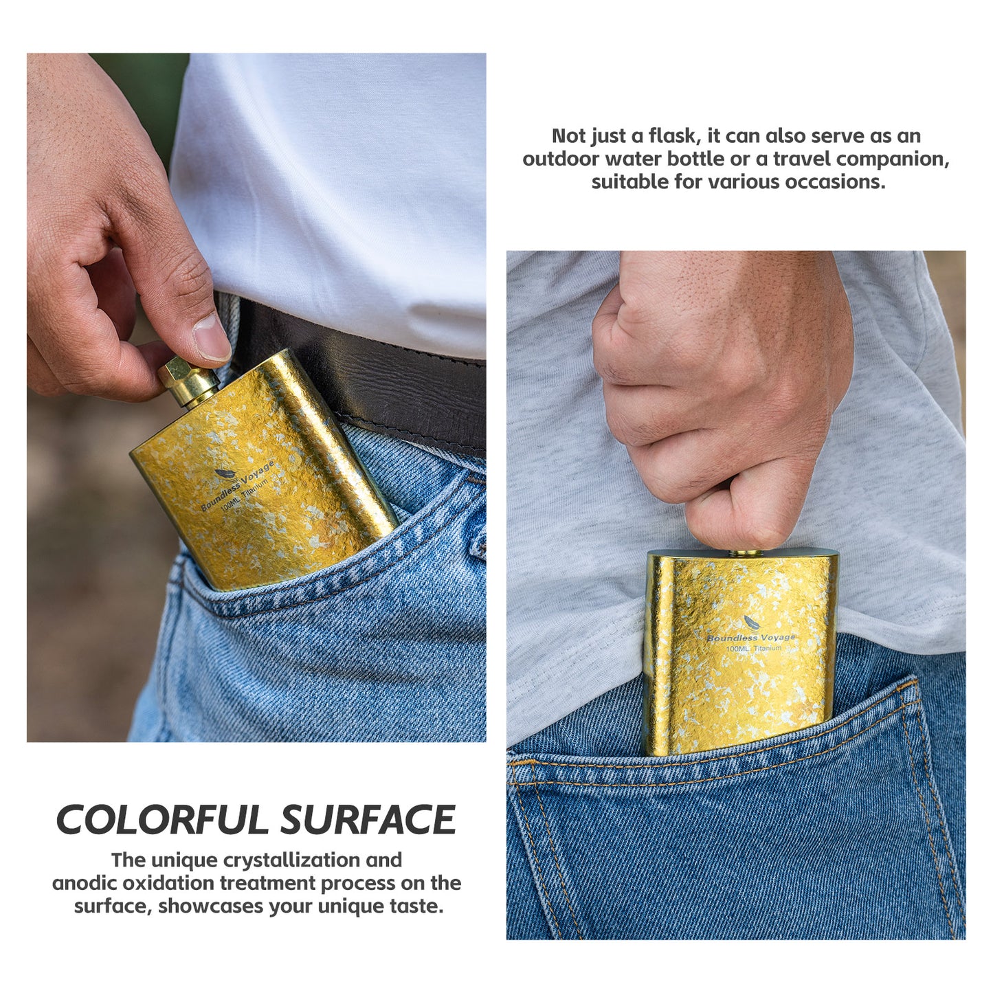Boundless Voyage 100ml Titanium Color Flask – Lightweight Mini Flagon for Whiskey, Juice, Water, Wine – Outdoor Travel Bottle