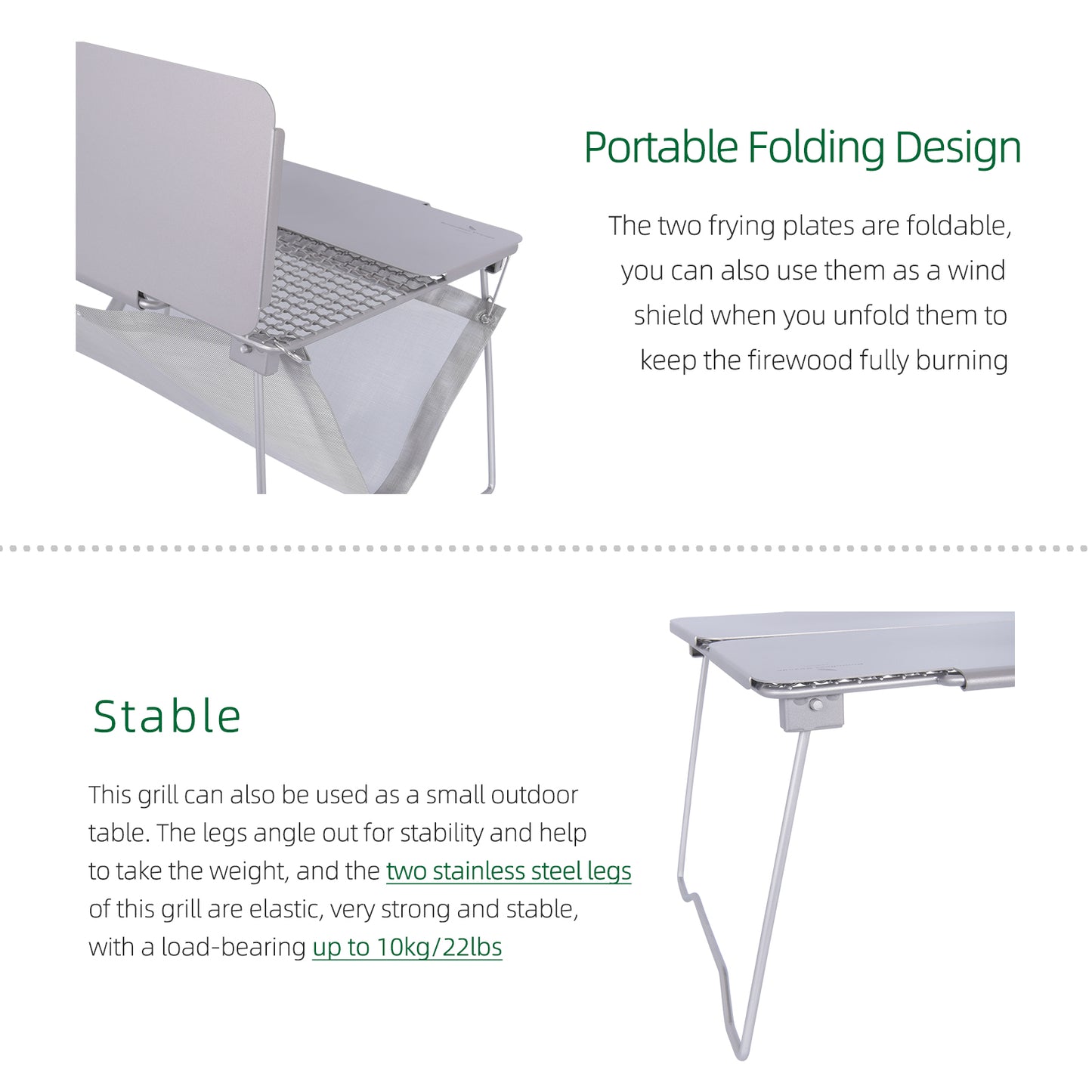 Boundless Voyage TA1 Titanium 2-in-1 Folding Campfire Grill – Portable Outdoor BBQ Table with Frying Plate & Collapsible Legs for Camping, Picnic & Backpacking