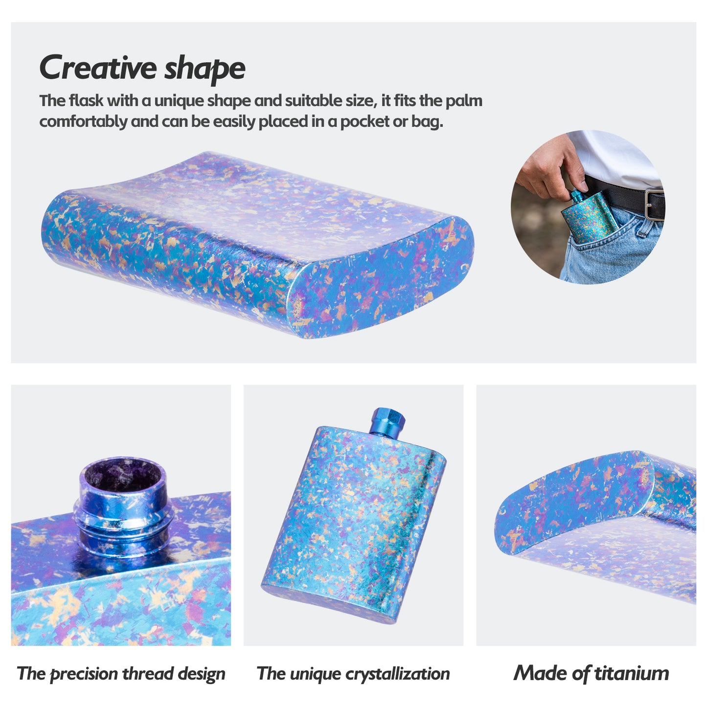Boundless Voyage Titanium Colorful Flask Ultralight Mini Ti Flagon for Outdoor Travel Water Juice Whiskey Wine Pot Bottle 100m