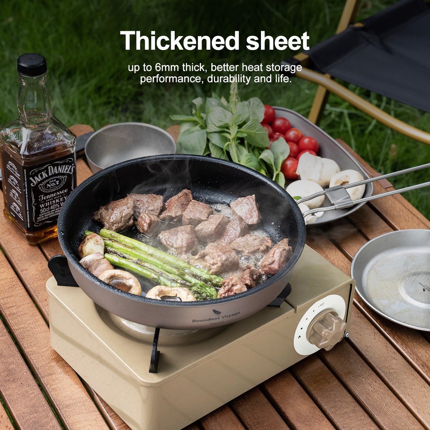 Boundless Voyage Titanium Non-Stick Frying Pan – Ultralight Camping Skillet with Folding Handle