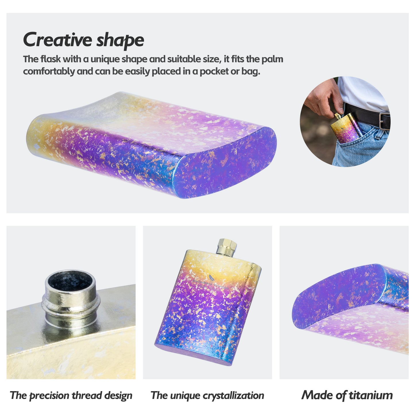 Boundless Voyage Titanium Colorful Flask Ultralight Mini Ti Flagon for Outdoor Travel Water Juice Whiskey Wine Pot Bottle 100ml