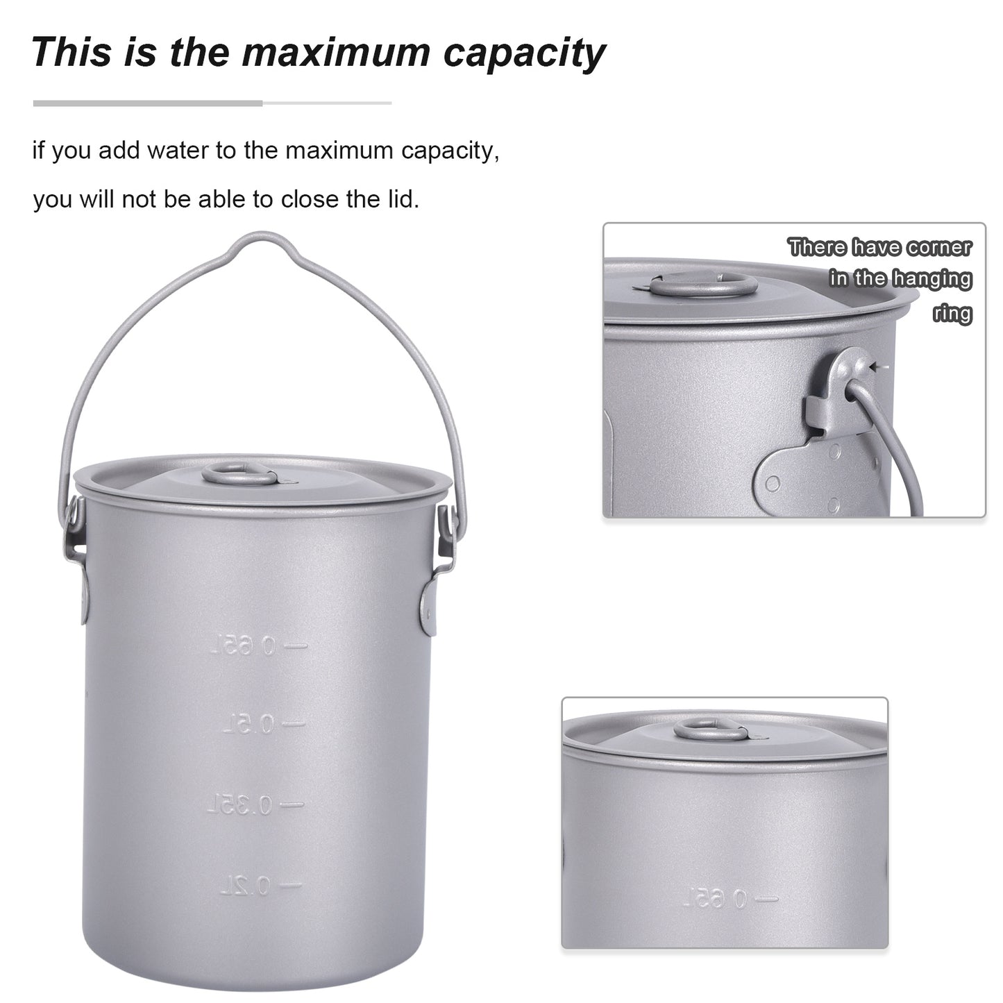 Boundless Voyage Titanium 900ml Camping Mug Pot – Ultralight Hanging Cup with Folding Handle for Hiking, Cooking & Outdoor Use