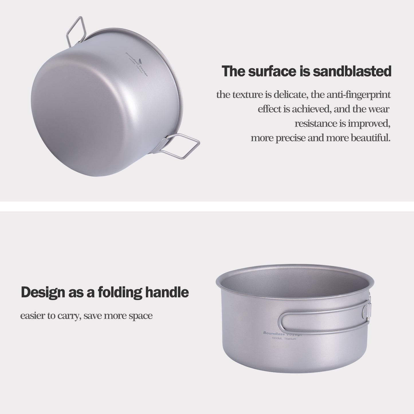Boundless Voyage Titanium 3pcs Camping Cookware Mess Kit, Camping Cooking Set, Portable Nonstick Camp Pots Set 1.4L 1.6L 2.4L for Outdoor Camping