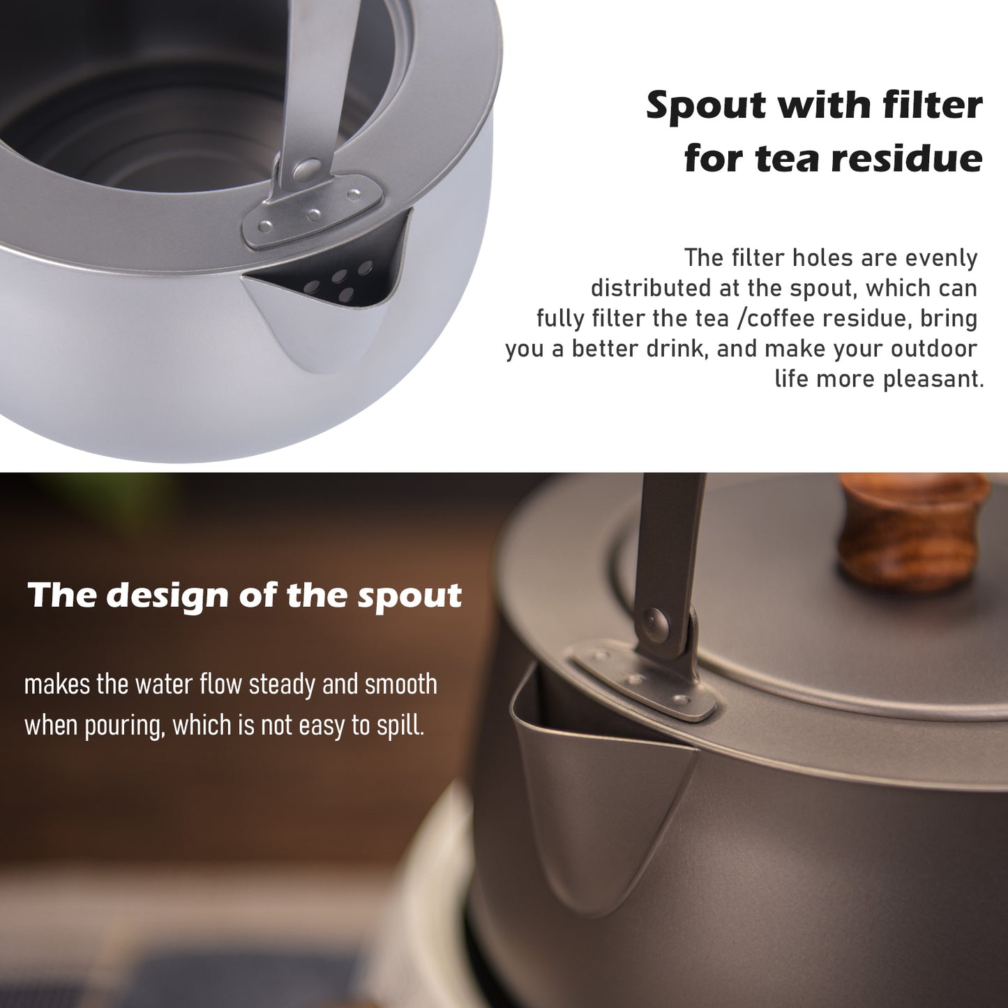 Boundless Voyage Titanium Kettle 800ml – Folding Handle Teapot & Coffee Pot for Outdoor Camping, Hiking & Travel