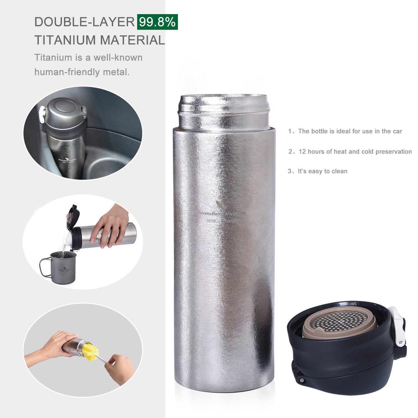 Boundless Voyage Titanium Double-walled Vacuum Thermos Men Women Children Health Titanium Coffee Tea Water Bottle